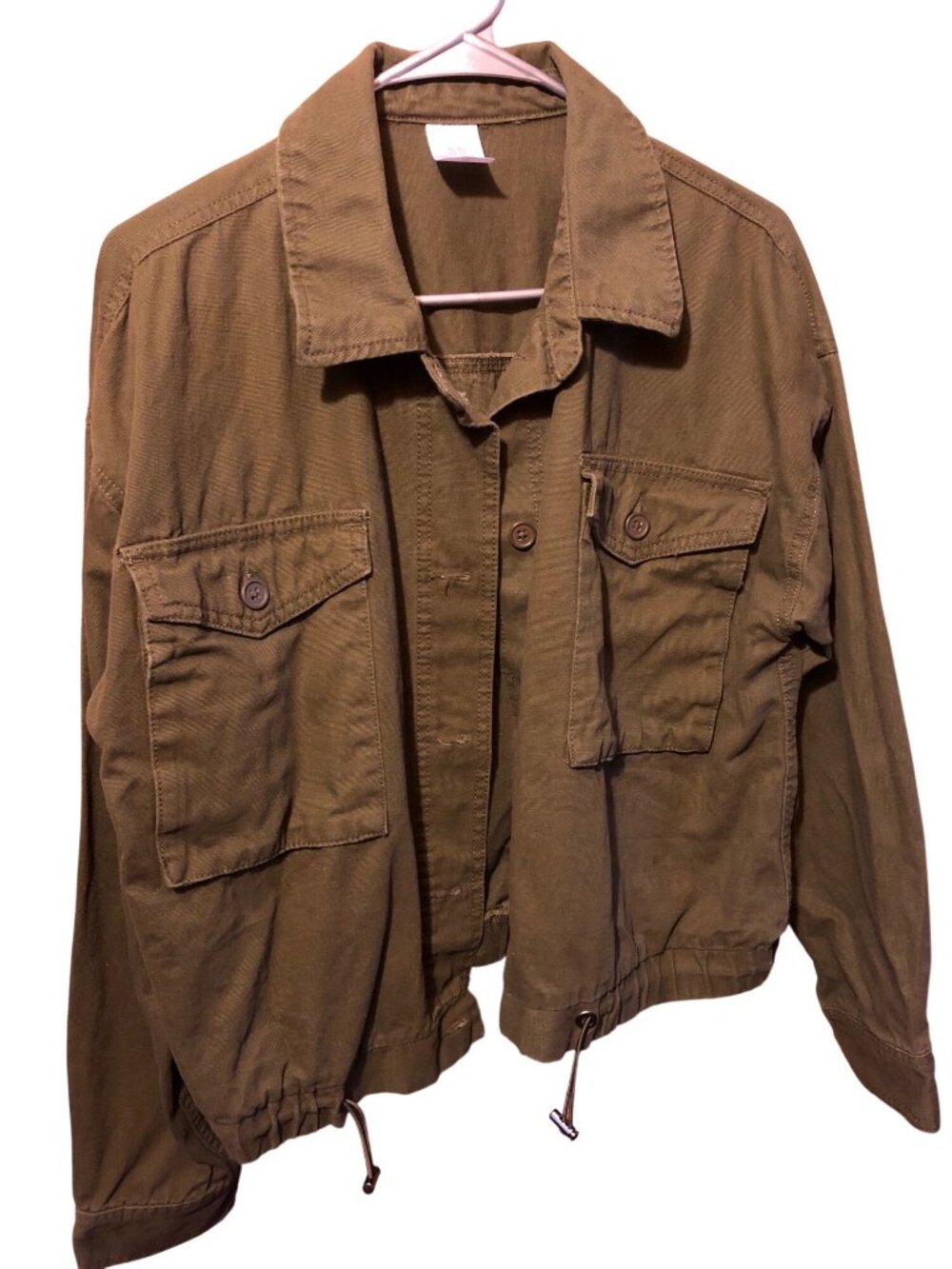 Green Collared Button Up Utility Coat Chest Pockets Juniors size XL (15-17)